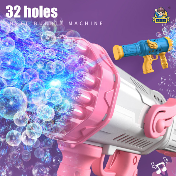 Cartoon Bubbelblåsare 32 Hål Automatisk Bubbelmaskin Elektrisk Fläkt med Ljus för Festfavoriter Sommarleksak Barnfödelsedagspresent