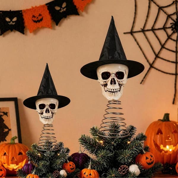 Heksehat Kranietræstop - Gotisk Skelet - til Halloween Festpynt S