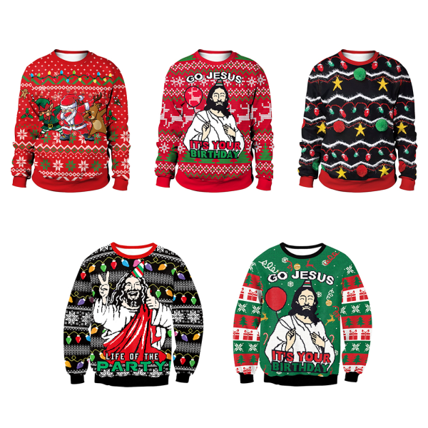 Juletrøje Digital trykt sweater par rund hals Toppe Løsede afslappede sweatshirts