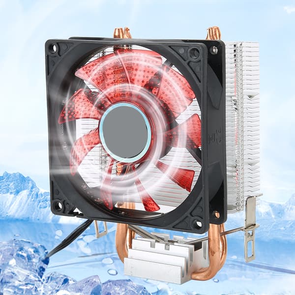 AMD Intel CPU Køleventilator 3-Pin Stik 2 Messingrør Lys PC Tilbehør til 775 1155 Sokkel Rød