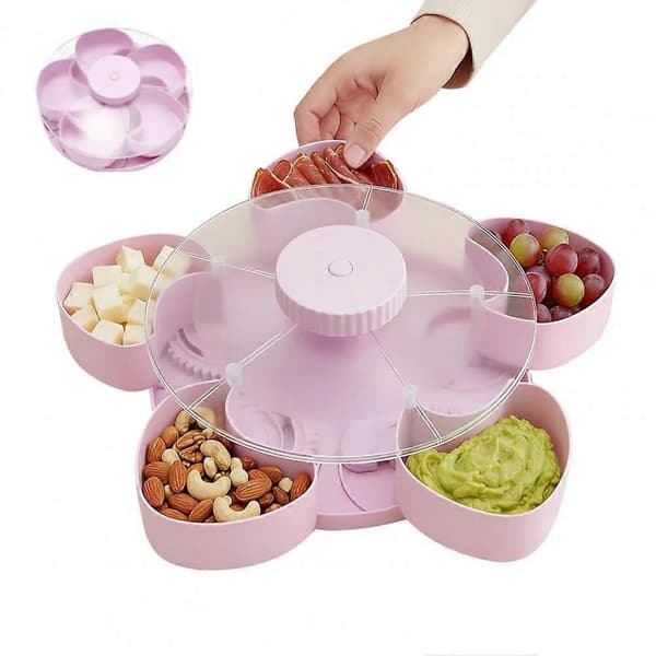 【02】Delad serveringsbricka för fester Roterande snacksbricka med snurrfack Pink