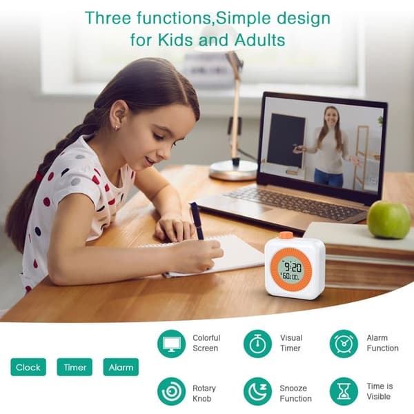 (Hvit) Kjøkkentimer, Digital visuell timer, Klokke- og alarmfunksjon, 12/24 timer, For læring, trening, matlaging