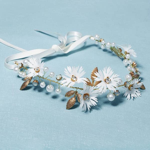 Hvit Rhinestone Perle Blomst Bryllupshårbånd Elegant Brudehodeplagg