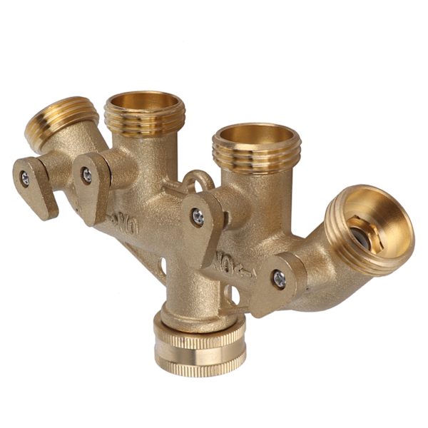 G3/4 Messing 4-vejs Havevandsslange Splitter Kugleventil Slange Adapter Vandhane Ventil Stikkontakt