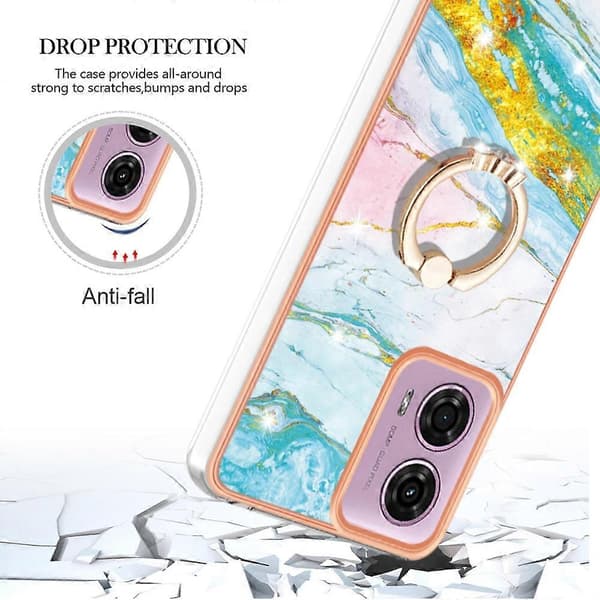 Case with Ring Stand Marble Pattern Electroplating for Motorola Moto E14 4G G04 4G G04s 4G G2 Green Green 004