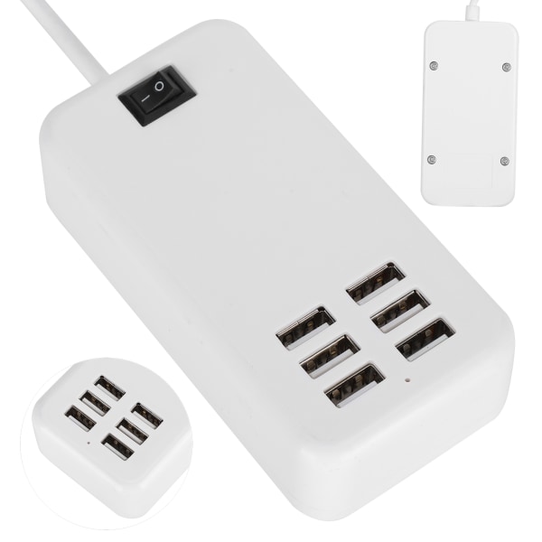 Laderadapter 6-ports 30W USB Skrivebords Rask Lading Stasjon Hub 100‑240VEU Plugg