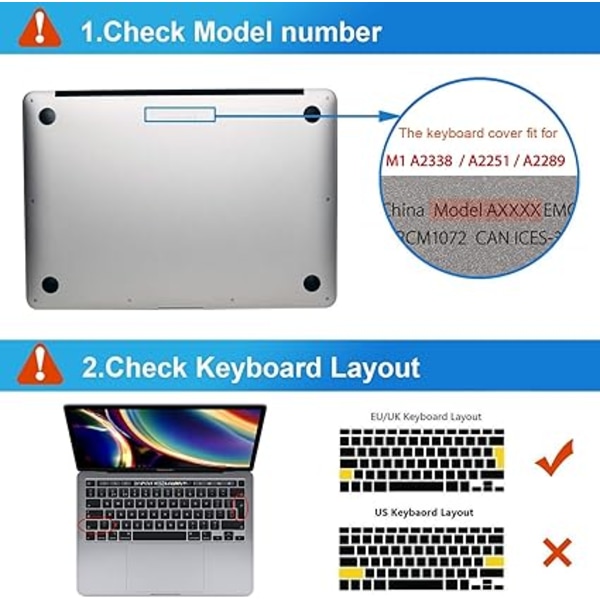 Tastaturcover kompatibelt til 2022-2020 Ny M2/M1 MacBook Pro 13 tommer Touch Bar A2338 A2289 A2251 med Touch Bar & Touch ID, AZERTY EU-layout, Clear T