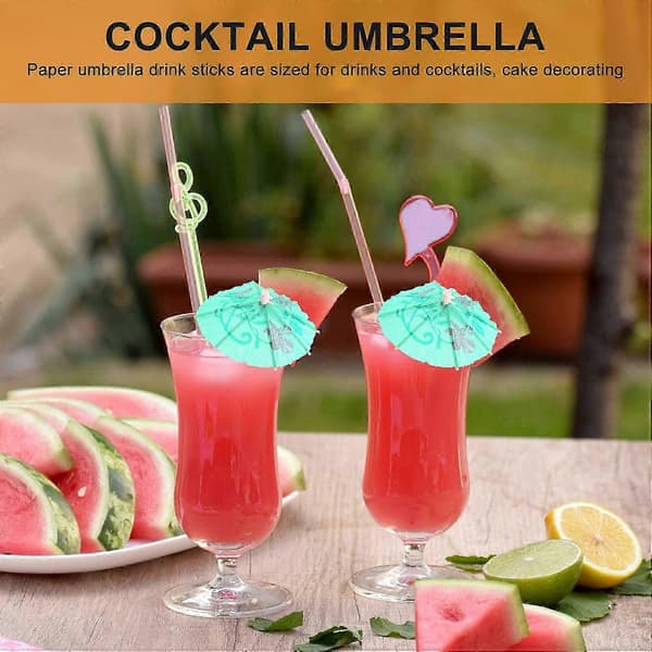 100 blandede papircocktailparaplyer til festlige tropiske drinks