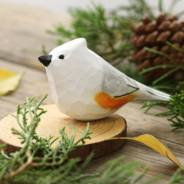 Trædyrpynt Håndlavet Simulationsfuglestatue Boligindretning Chubby Bird