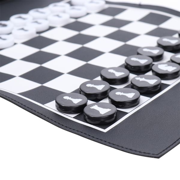 Chessæt Bærbar Rejsebrætsspil PU Læder Rulbar Chessæt til Børn og Voksne