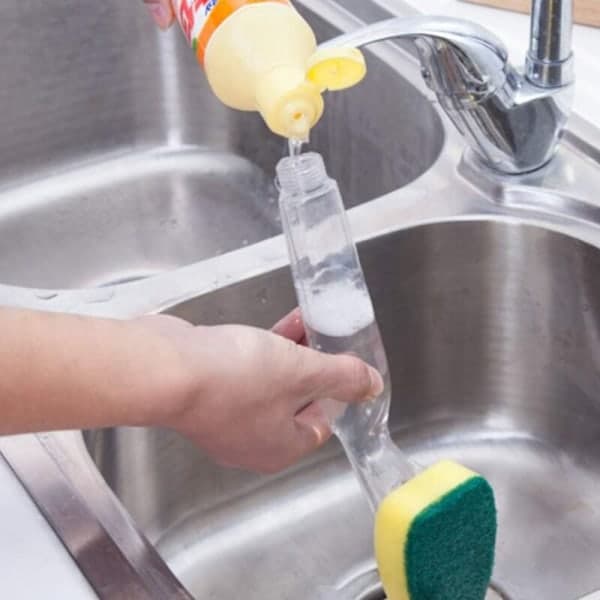 12 Pcs Dish Sponges with Handle, Powerful Dish Brush with Detergent Pump for Kitchen, Sink, Bathroom, Replaceable Cleaning Brush