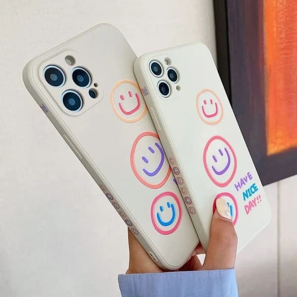 Sweet Smile Pattern Case Compatible with iPhone 13 Pro - Shell, Silicone Slim Fit [Soft Anti-Scratch Microfiber Lining] Flexible 6.1 inch (Beige)