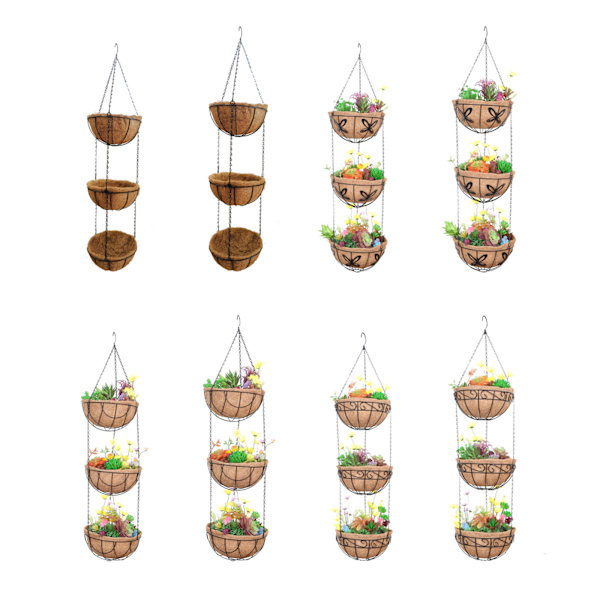 (Kan skiktas) Kokosnötpalms tre-lagers hängande korg flerlagers blomkorg - tre-lagers spets hängande korg 12 tum förpackningsstorlek 31*31*16cm