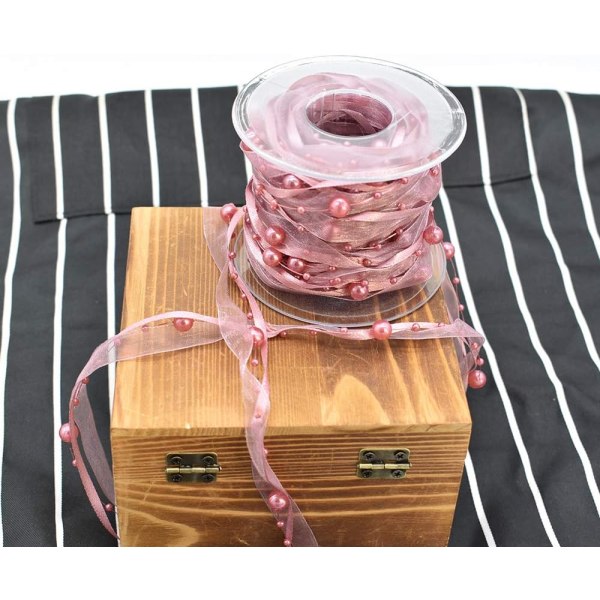 10M konstgjord pärlband chiffongband och organza spets band-rosa
