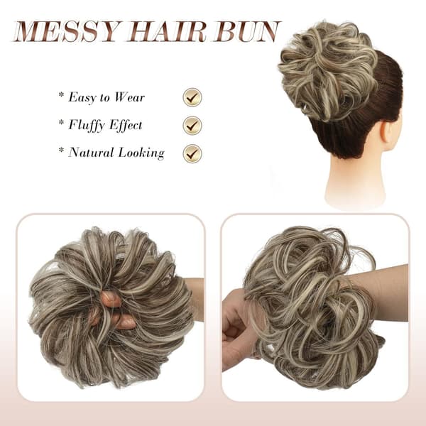 [02] Messy Bun -hiuslisäke, aaltoileva, kiharrettu scrunchie, 2 kpl CS2