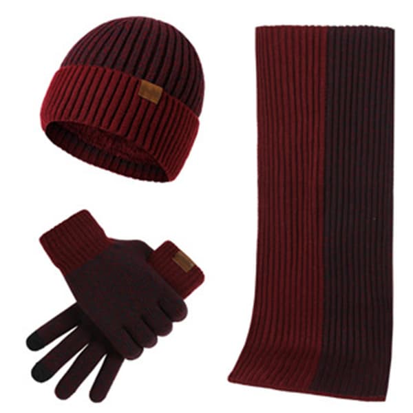 Vintermössa Halsduk Set Man Slouchy Halsduk Varm Stickad Mössa för Utomhusbruk Wine Red