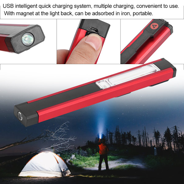 USB-uppladdbar COB-magnetlampa för utomhusbruk - Nödlampa med vitt och rött ljus