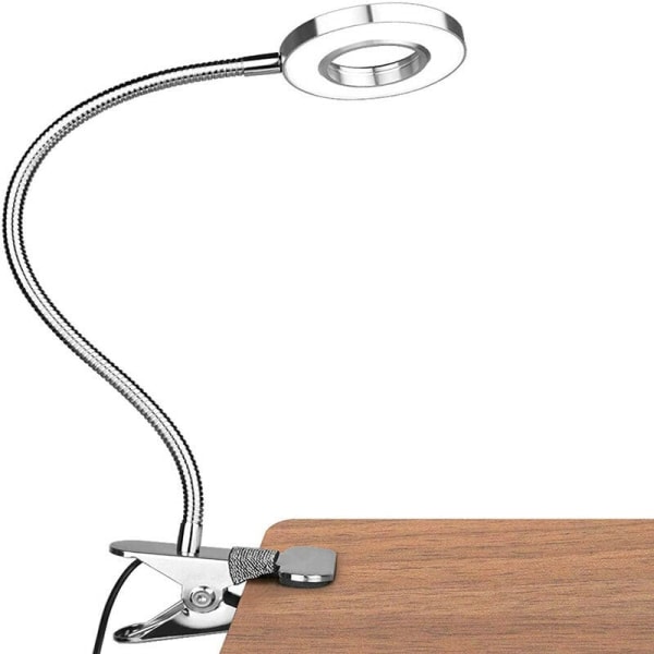 LED-bordslampe, læselampe med klemme, USB-bordslampe, LED-bordslampe, trinløst dæmpbar, Øjenbeskyttelseslampe med rør, sølv