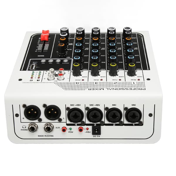 4-kanals Bluetooth USB Mini Ljudmixer med DPS-processor Digital Display RCA EU-kontakt 100-240V