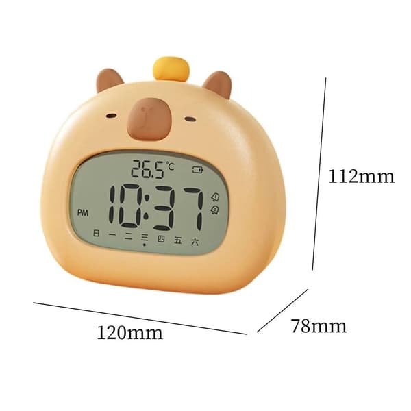 USB Rechargeable Kids Alarm Clock in ABS with Temperature Display, Cute Timer Bedside LED Clock Gift for Children