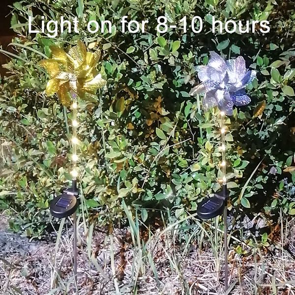 (2 stk. i æske, 10*8*41CM) Have solcellelys magisk vindmøllelys-guld (7 LED'er, 1 farvet lys, 6 varme lys)