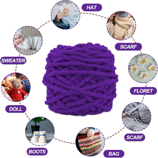 Broderigarn 4x Broderigarn til Hækling, Blødt Chunky Garn til Garnprojekter deep purple