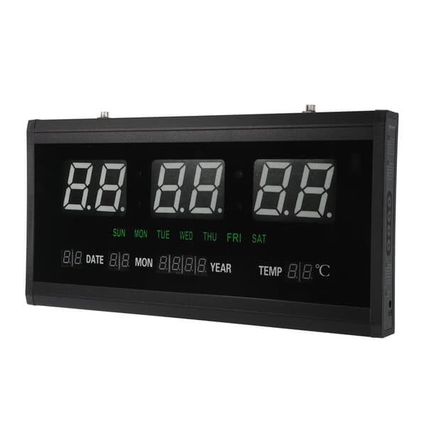 LED Digital Evighetskalender Väggklocka Svart Ram Gröna Siffror EU-kontakt 110-220V