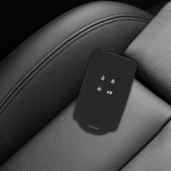 Sort - Bilnøgletilbehør kompatibelt med Renault Smart Key 4 knapper (kun nøglefri adgang) - Blød silikoneskal med nøglebrikhoved - 1 stk.