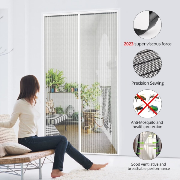 Valkoinen hyttysverkko Magneettinen ovi 110x210cm Anti Fly Verho Itsesulkeutuva tarranauha Ultra Fine Mesh Helppo työkaluton asennus lapsille ja P