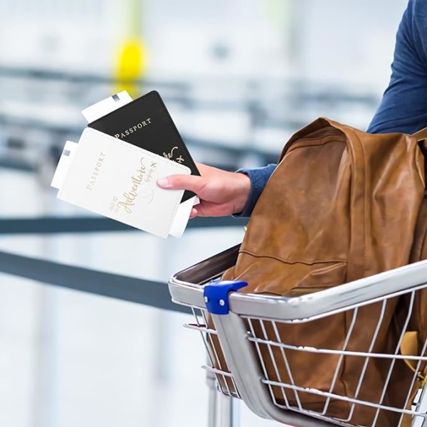 2 passvesker og 2 bagasjemerker (svart og hvit), passkoffert i PU-skinn reiselommebokkoffert pass kredittkort visittkort boardingkort eller