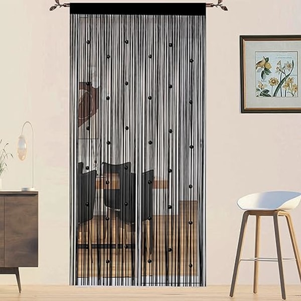 Dørgardiner med perler (sort 100 * 200 cm), flyvende gardiner til døre, vinduer, rumskillevægge, døråbningspaneler, gardiner til stuen