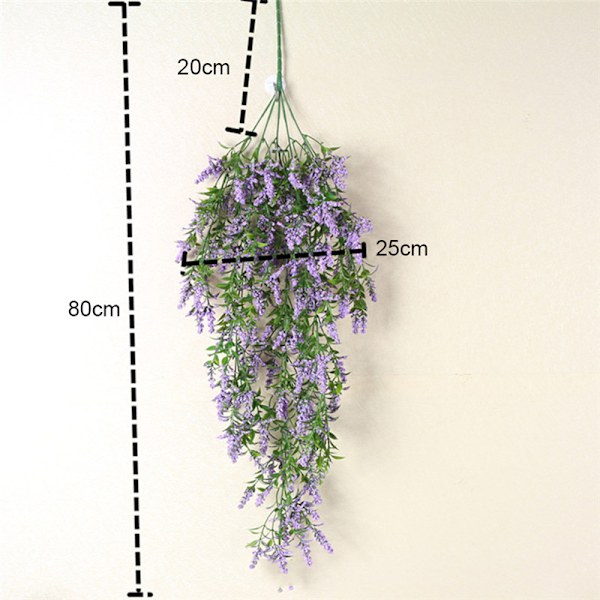 Hängande väggdekoration med konstgjorda lavendelblommor i rosa: Konstgjord blomsterranka, grön växtdekoration för simulerade blomsterarrangemang
