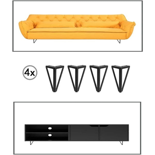 4 stk Metal trekant sofaben, metal trekantede skabsben, trekantede sofaben, sorte trekantede sofaben, DIY sorte sofaben, til tv-bord, sofa