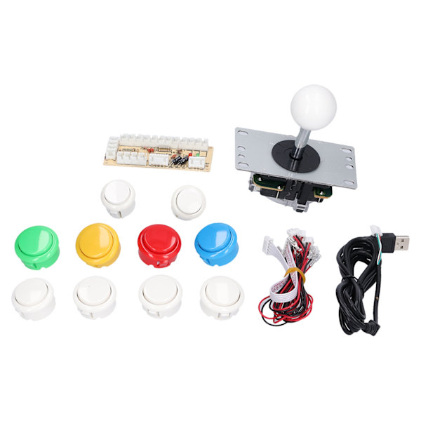 DIY Spelkonsol Kit Enkelt Elektropläterad Rocker LED-knappar Set för Arkadspelkonsol Enkelt Set Vit