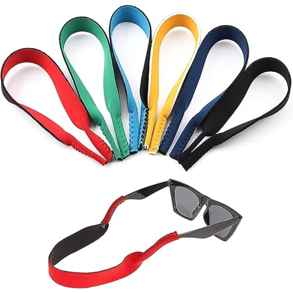 6-delers pakke med neopren elastiske snorer med holdersnor for sportsbriller og solbriller, brilleetui