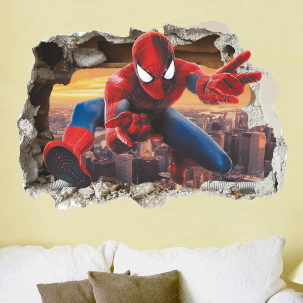 Spiderman-vægklistermærker, 3D-effektklistermærker, indretning til soveværelset, Kæmpe-repostable, selvklæbende vægklistermærker, Spiderman-vægklistermærker til børn