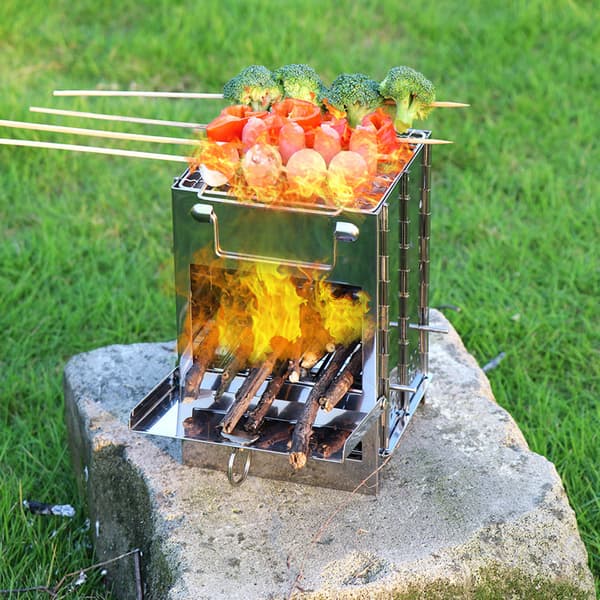 Integrert Sammenleggbar Camping Vedovn Grill i Rustfritt Stål