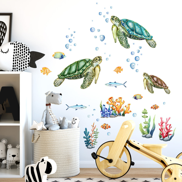 Turtle Wall Stickers Wall Sticker Under the Sea Coral Wall Decor Soveværelse Badeværelse Baby børnehave