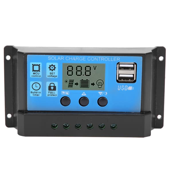 Blå Solar Automatisk PWM LCD Dobbelt USB 5V 10A Output Controller Regulator PV System Tilslutning