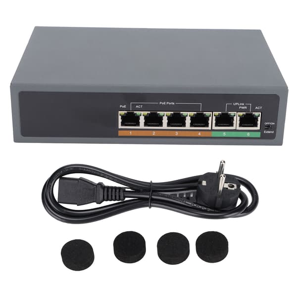 6 Port POE Switch IEEE802.3af ved 100 Mbps Kompakt blæserløs desktop til Access Point 100-240V EU-stik