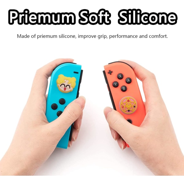 4 stk Søte Tommelgrep Caps Kompatibel med Switch/Switch OLED/Switch Lite Konsoll, Myk Silikon Analog Stick Knappdeksel for Joy-Con Kontroller, Joys