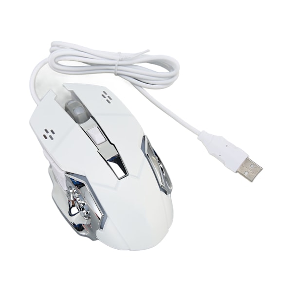 Trådbunden Spelmus med RGB-bakgrundsbelysning 4 Justerbara DPI Upp till 3600 Ergonomisk USB Optisk Datormus med 6 Knappar Vit Hörbar Mus