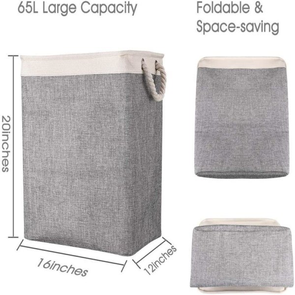 Large Laundry Basket 50 x 41 x 31 cm, Foldable Laundry Bag with Rope Handles Storage Bin Suitable for Bedroom Laundry Room Bathroom Black+Grey