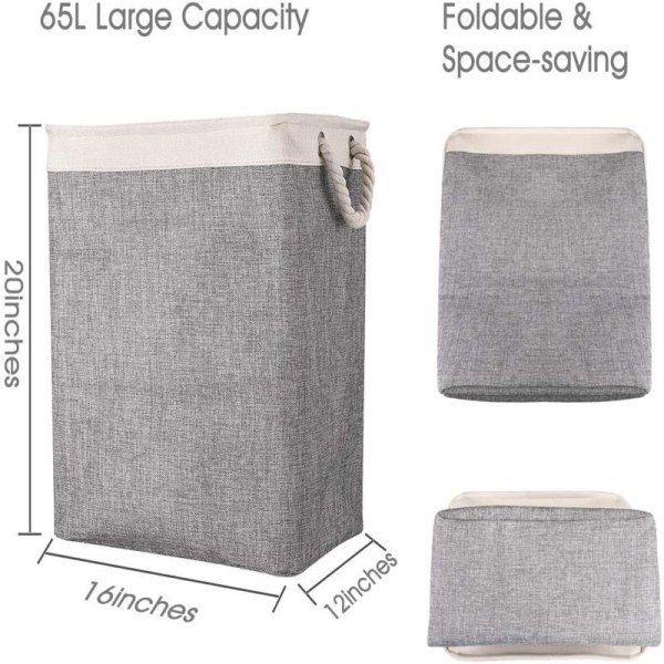 Stor vasketøjskurv 50 x 41 x 31 cm, sammenfoldelig vasketøjspose med rebhåndtag Opbevaringsbeholder Velegnet til soveværelse vasketøj Badeværelse Beige+kaffe