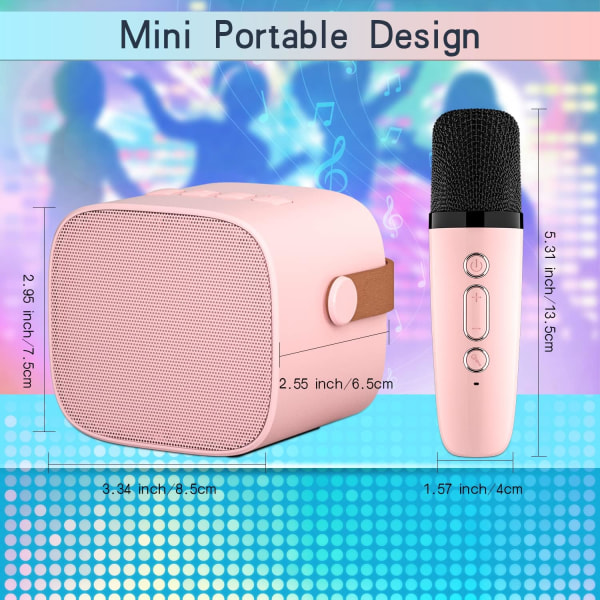 Børnekaraokemaskine med mikrofon (pink), bærbar Bluetooth karaokemaskine til børns voksenbrug, med lydskiftende effekt og LED-lys, fødselsdag