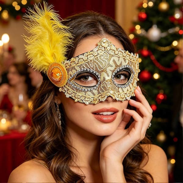 Venetiansk Halvmask för Kvinnor – Spets & Strass – för Halloween & Bal Red