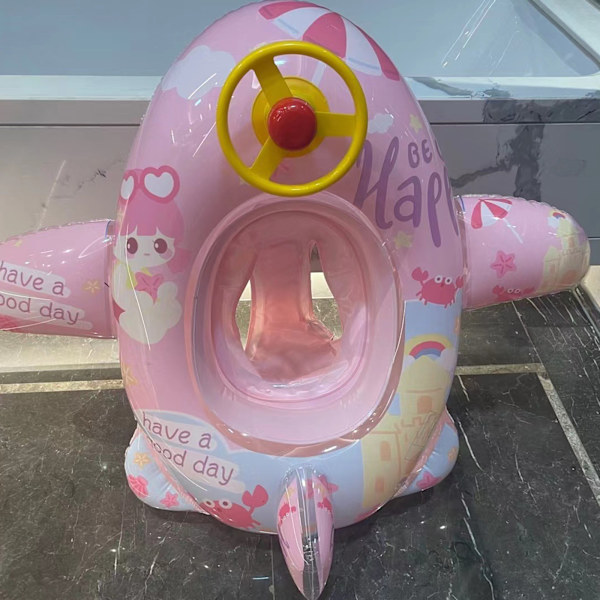 Uppblåsbar badring för barn med söt tecknad flygplansdesign i PVC-material för 1 till 5 år