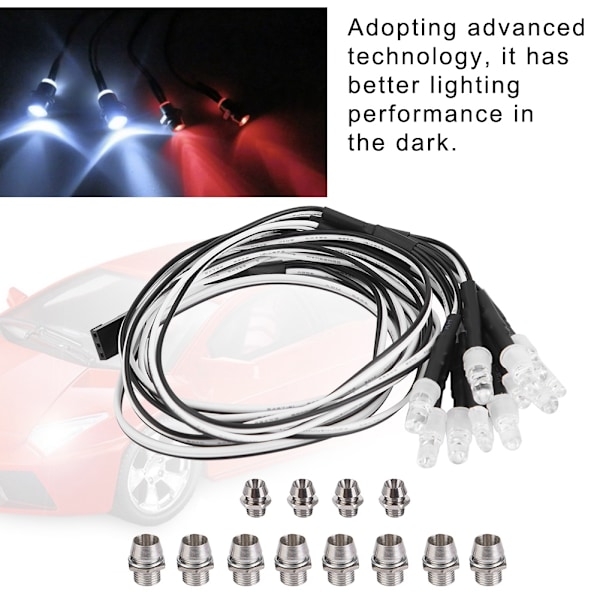 12 kpl 5 mm/3 mm etu- ja takavalot LED-valot RC-mallin drift-auton lisävaruste