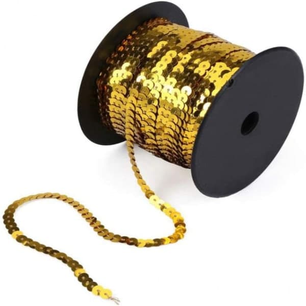 Pailletbånd Pailletkant guld 6mm100yard sort