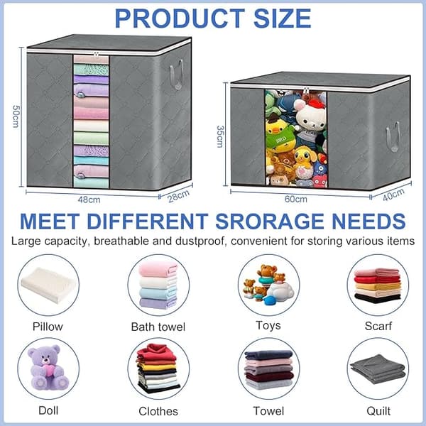 【bt02】Storage Boxes for Wardrobe, 6 Pcs 90L Foldable Storage Organizer Box